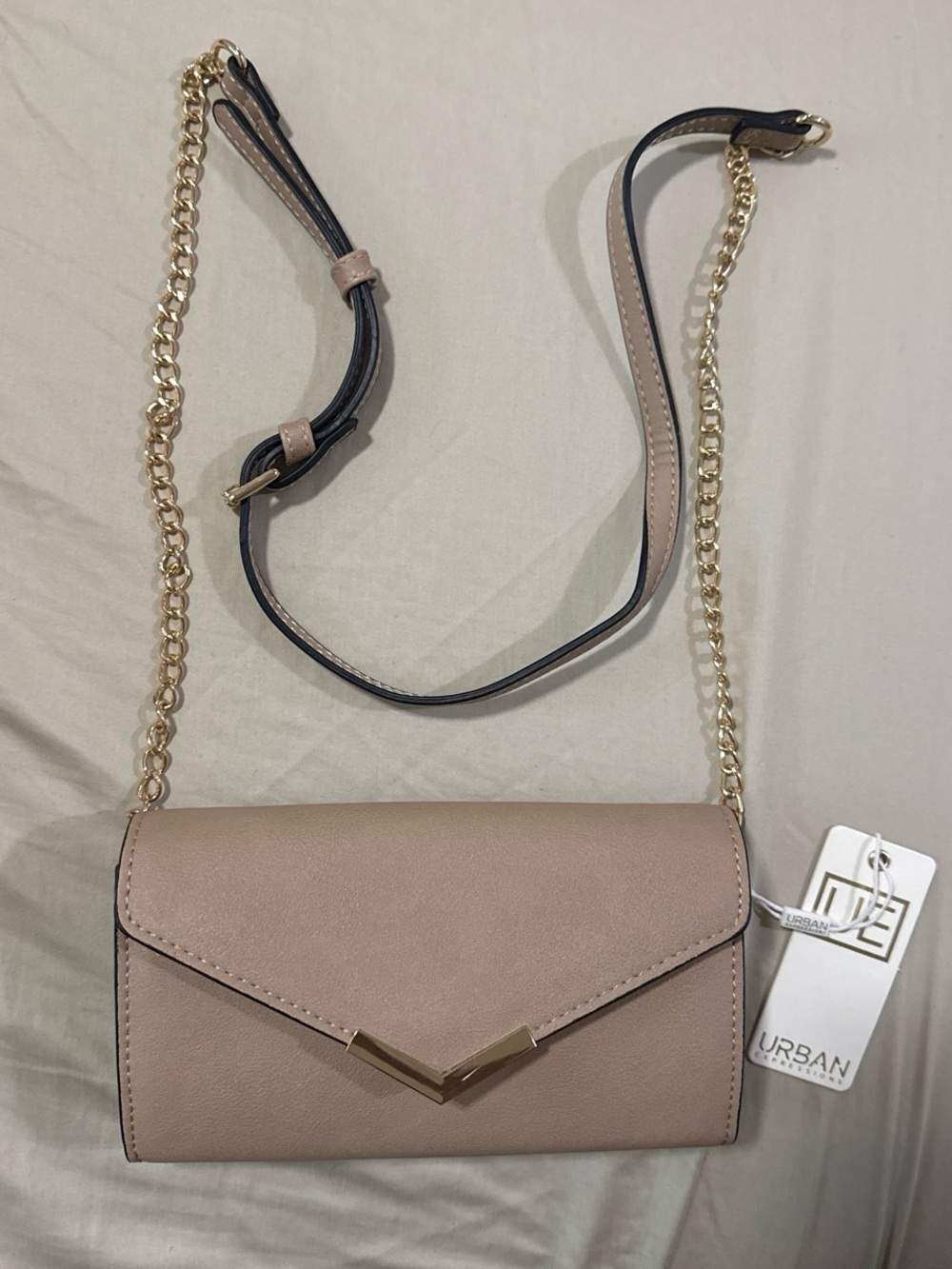 NWT Urban Expressions Blush Taupe Crossbody/Clutch Bag with Gold Chain